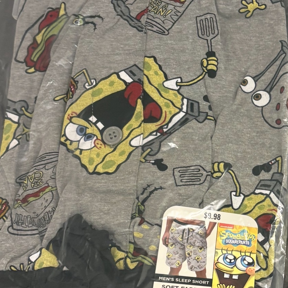 SpongeBob Squarepants Yellow and Gray All-Over Print Lounge Shorts Mens size XL